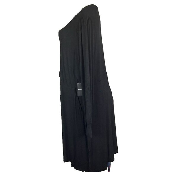 Torrid +3 Black Crew Neck Stretch Waist Side Pockets Long Sleeve Skater Dress - Picture 5 of 6